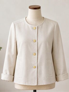 Talbots 14W Ivory Linen Blazer Jacket Classic Career Off White Classic Business